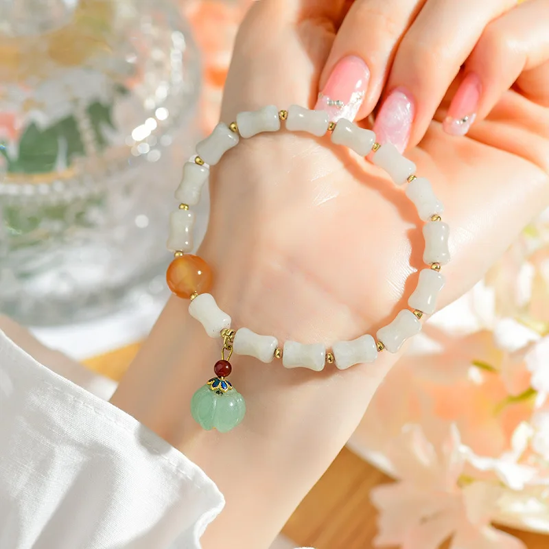 Natural Aventurine Slim Waist Bamboo Joint Pumpkin Bracelet Steady Progress New Chinese Style Retro Hand Jewelry