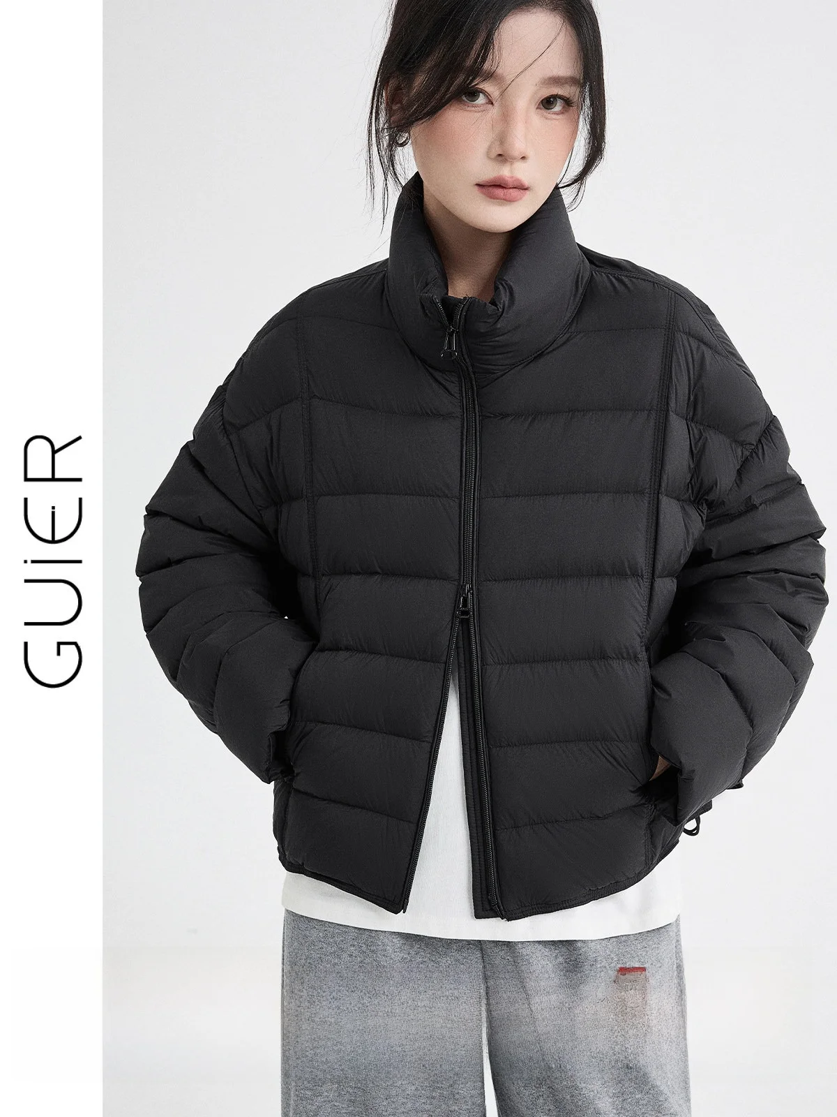 

Женская пуховая куртка Bla свободного кроя с воротником-стойкой, белая, из натурального пуха, зимнее пальто, теплое, повседневное, однотонное, на молнии