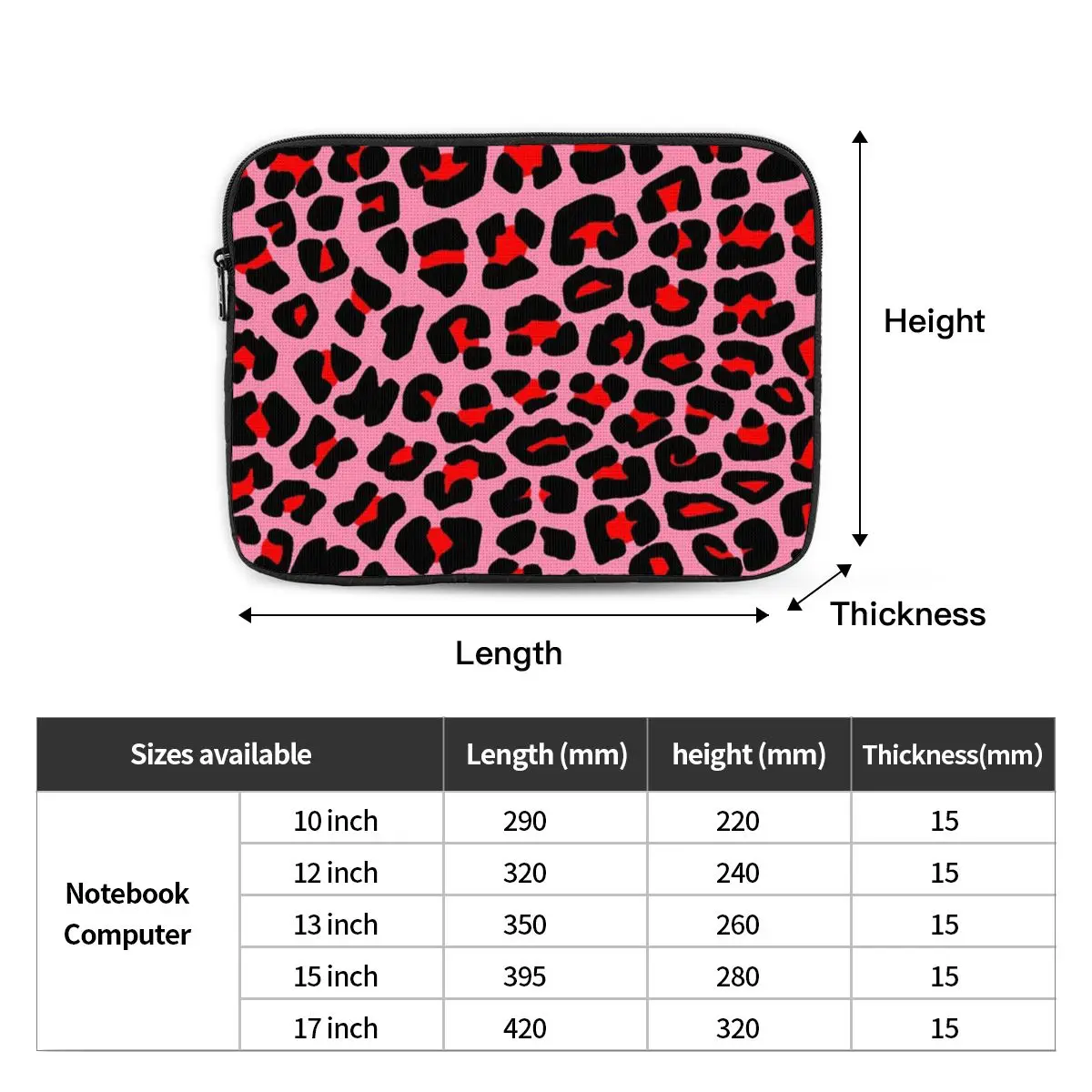 Red Leopard Print Spots On Pink Case Pouch 10 12 13 15 17 Inch Notebook Sleeve Cover Bag Tablet Shockproof Case Bag