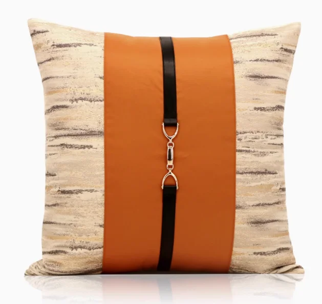 morden Industrial orange cushion cover decorative buckle pillowcase black leather belt