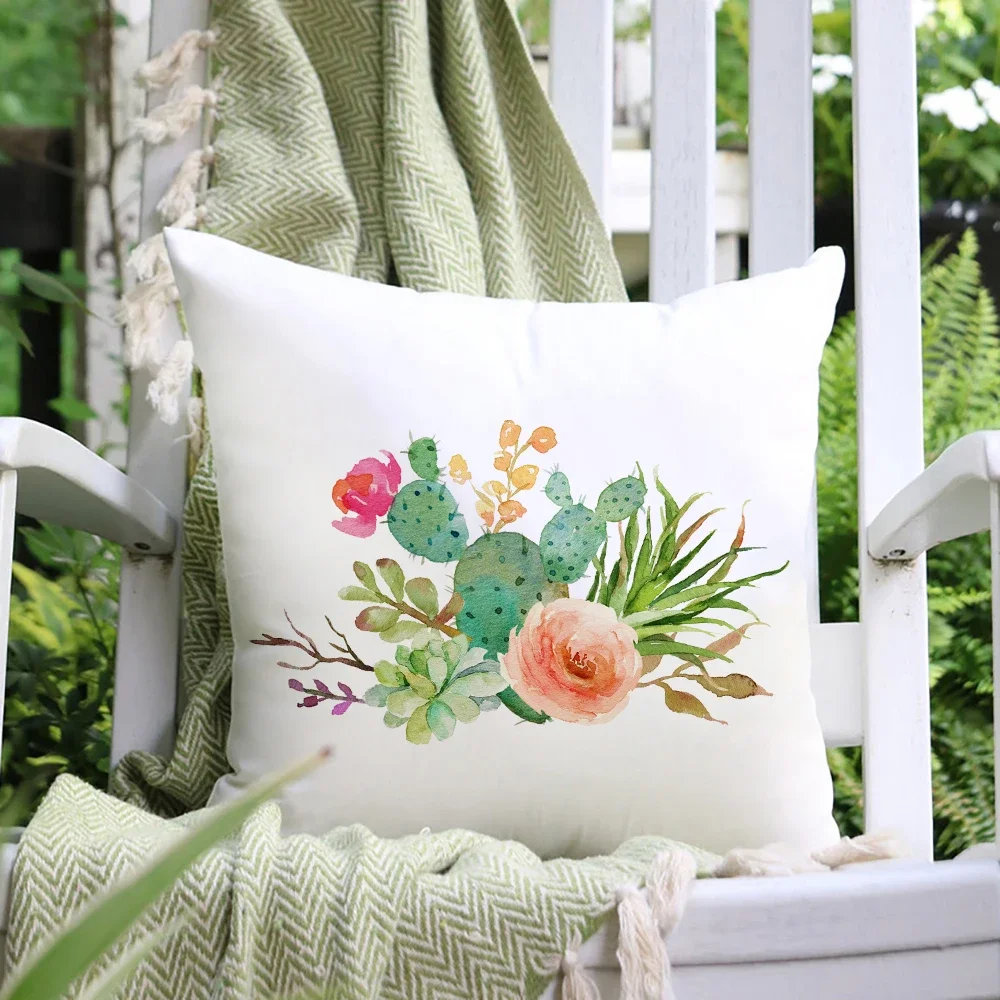 Green cactus printed pillowcase plant polyester cushion cover home bedroom outdoor decoration pillowcase