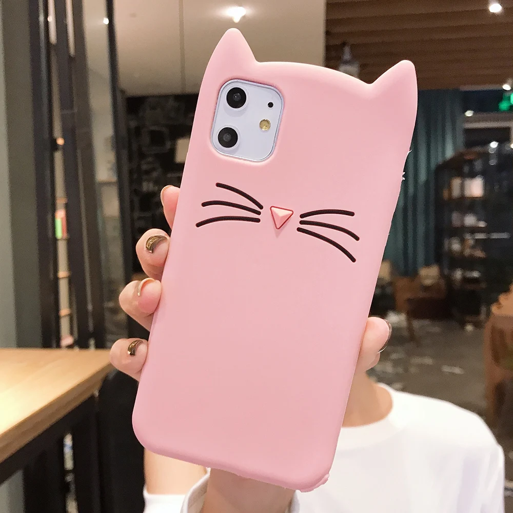 Cute Cartoon Cat Silicone Case for iPhone 15 14 Pro Max 13 12 mini 11 Xs Max XR X 7 8 6s Plus SE 2020 2022 Lucky Cat Phone Cover