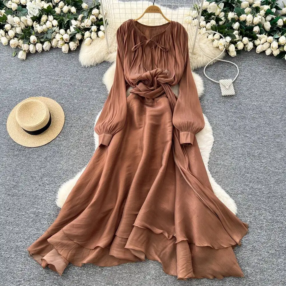 

Шикарная винтажная однотонная сетчатая тонкая элегантная сказочная корейская модная осенняя женская одежда с длинными рукавами