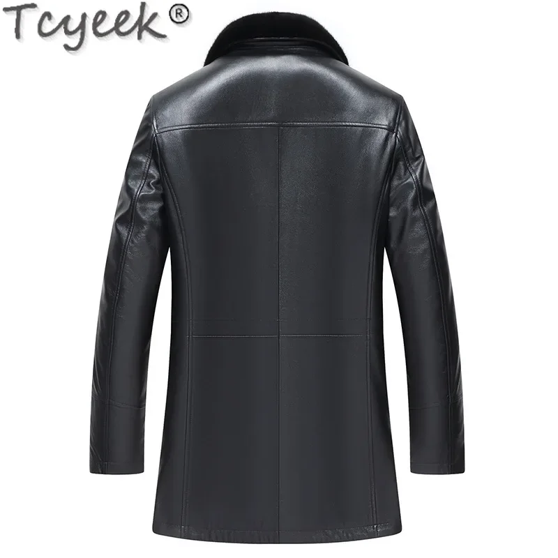 Tcyeek Cowhide Genuine Leather Man Jackets Real Mink Fur Coats Mid-long Real Fur Coat Men Winter Clothes Куртка Мужская 2024