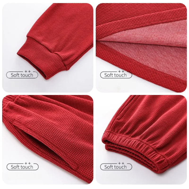 Pijama Rojo para hombre, ropa de dormir cómoda y holgada con cuello redondo, conjunto de ropa para el hogar, primavera y otoño, novedad de 2024