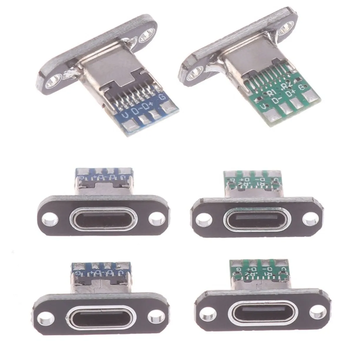 5PCS New USB 3.1 Type C Socket With Screw Fixing Plate Type-C USB Jack 3.1 Type-C 2Pin 4Pin Female Connector Jack Charging Port