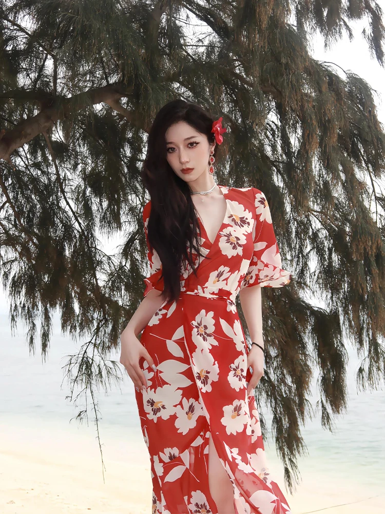 

SYJ Comfortable Vintage Print Dr Slimming Waist Design plus Size Women's Faionable Casual Summer Dr