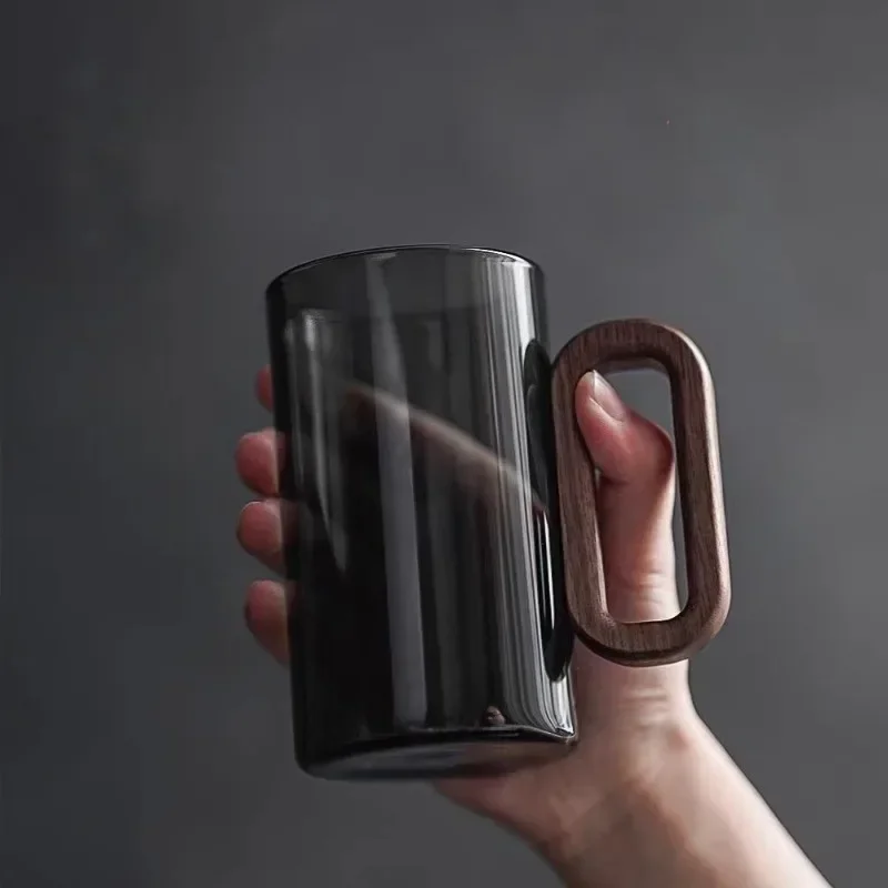 360 ml Tee Tassen aus Borosilikatglas, hitzebeständig, klare Kaffeetassen, Holzgriff, Trinkwasser Tasse, Heimbüro, Trinkgeschirr