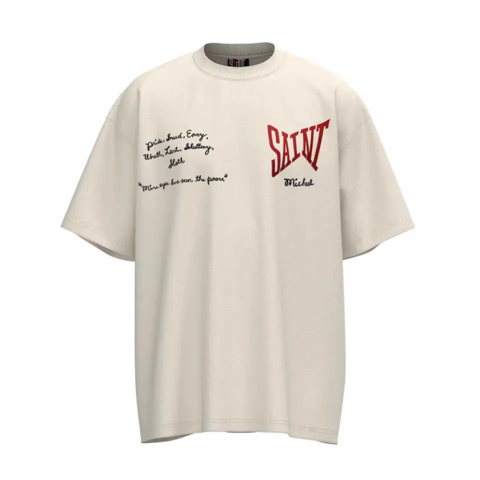 

2023 Saint Michael Vintage Letter Embroidery Printed Short Sleeve Unisex Hip Hop T-shirt TX991