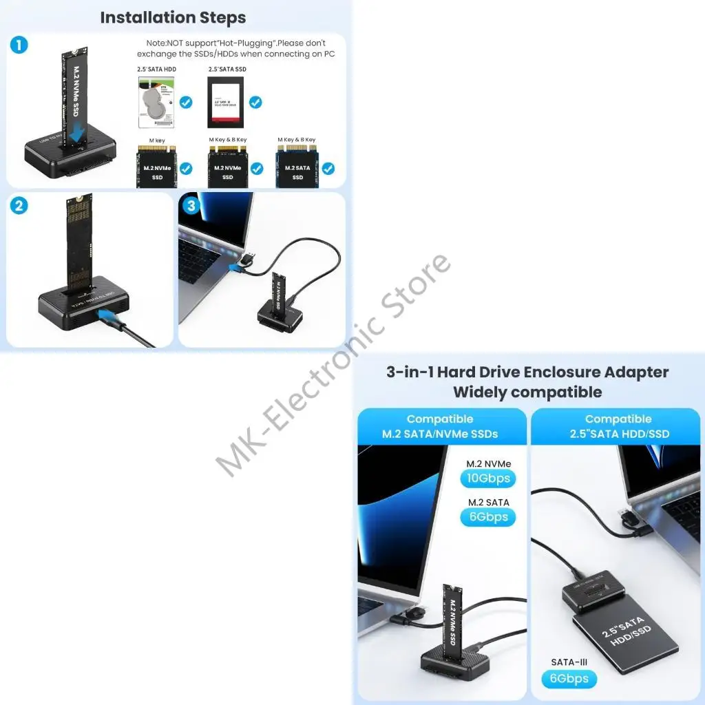 R2LF Portable USB to NVMe/ Adapter Hard Drive Reader External Hard Drive Disk
