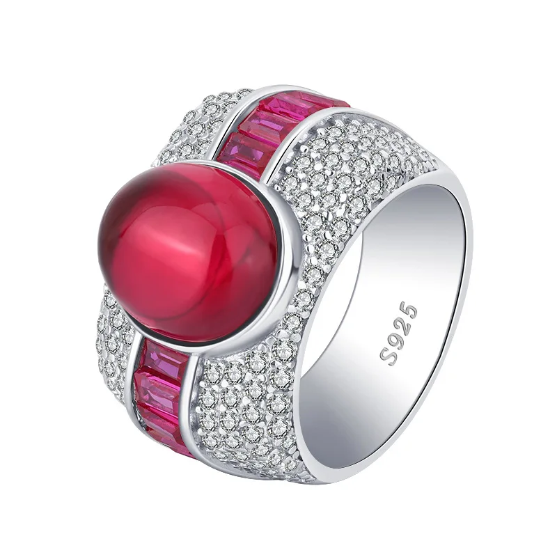 مجوهرات Bellux S925 الفضة الاصطناعية الزركون حمامة الدم الأحمر 10*12 مللي متر روبي خاتم فاخر #5