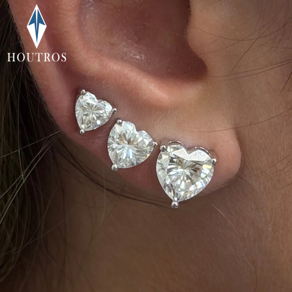 1-4Carat Heart Cut Moissanite Stud Earrings with GRA Certificate 925 Sterling Silver  Heart Solitaire Ear Stud for Women Jewelry