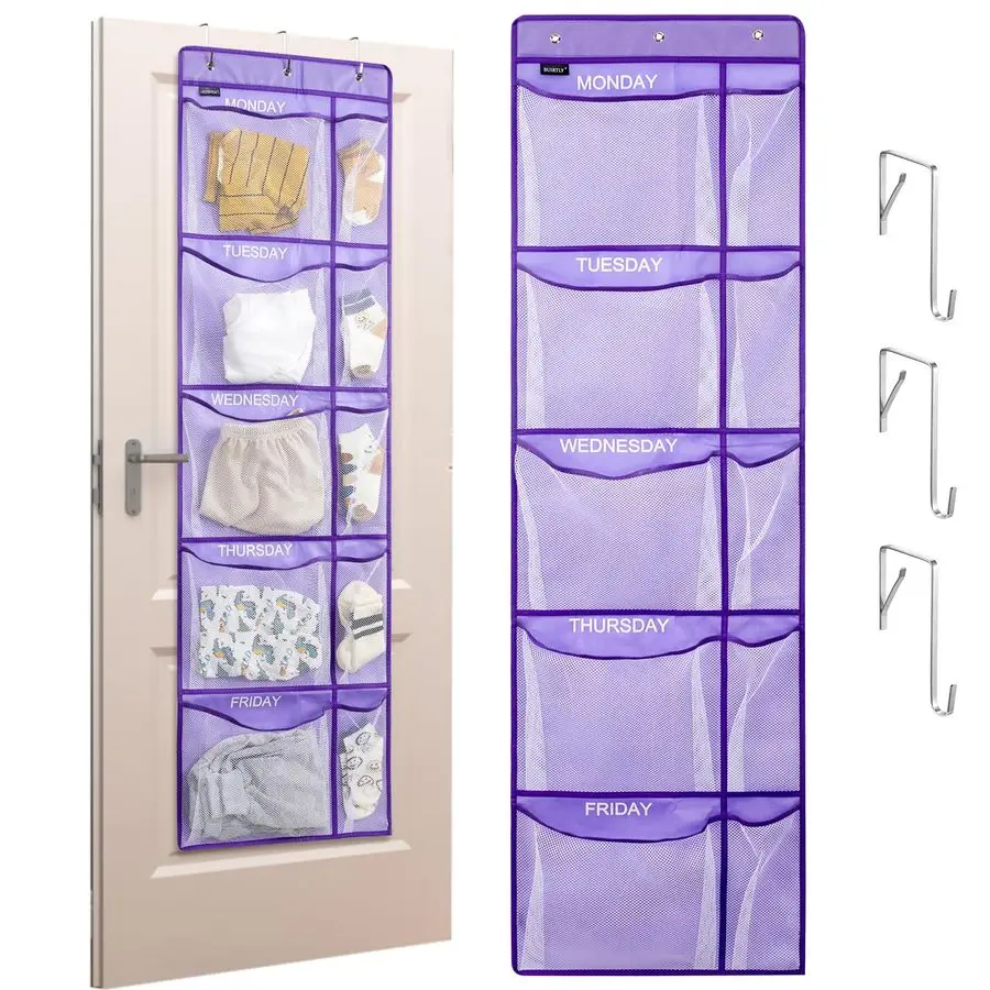 

Еженедельный органайзер для детской одежды, подвесной органайзер для шкафа на 5 дней недели (с понедельника по пятницу), вместительный школьный органайзер с боковыми карманами