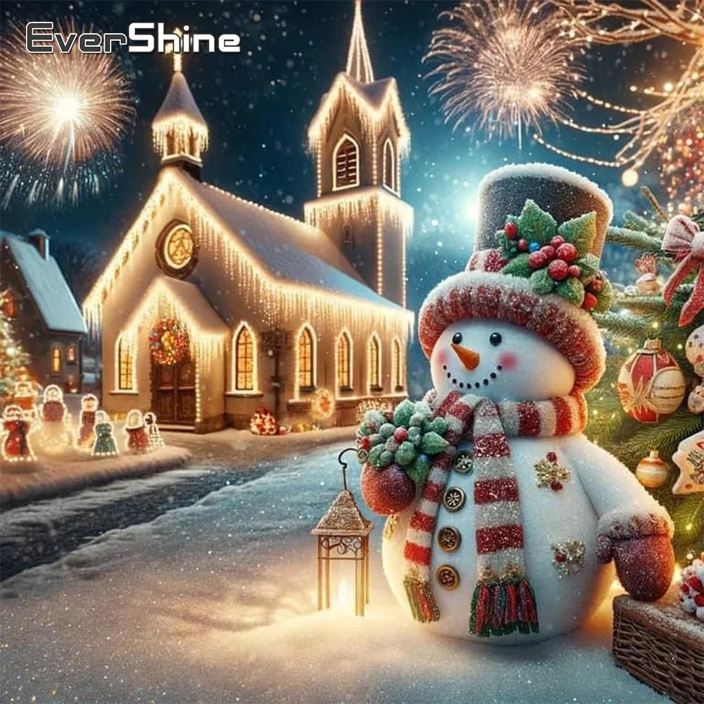Evershine 5D DIY Diamant Malerei Haus Landschaft Winter Kreuzstich Kits Diamant Mosaik Schneemann Handgemachtes Weihnachtsgeschenk