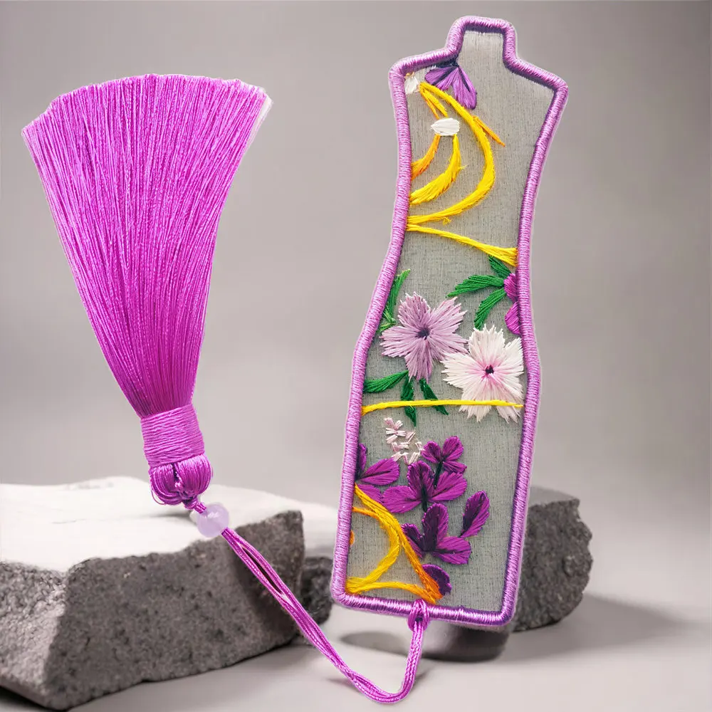 Purple Cheongsam Shape Hanging Cord Flower Hand-Embroidered Pattern Lanyard Charms With Tassels Design Chinese Traditional Gift