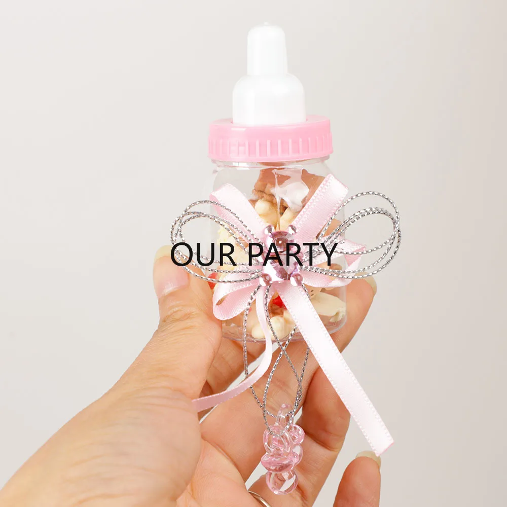 6/12Pcs Plastic Feeding Bottle Bear Candy Box with Bow Baby Shower Gift Packing Box for Kids Birthday Gender Reveal Party Decor view 6