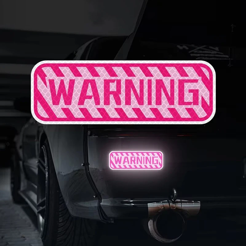 Self-adhesive Pink Warning Text Reflective Strip Scratch Obstruction Stickers for Cars Helmet Motorcycle Decor High-Visibility