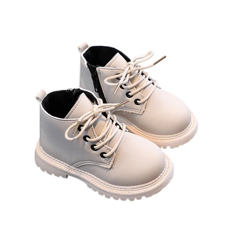 Spring/Autumn Baby Boots Leather British Style Boys Fashion Boots Rubber Sole Zip Side Toddler Girls Ankle Boots