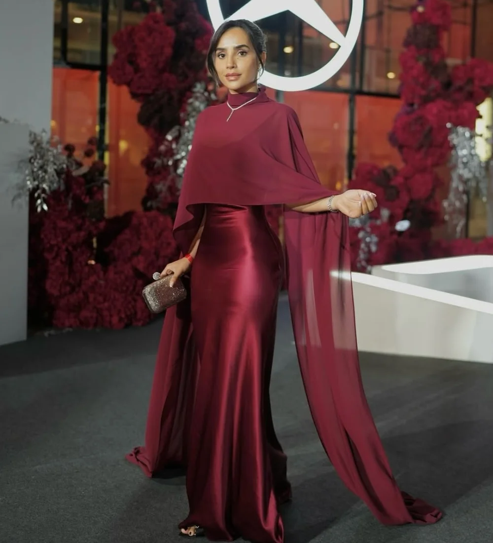 

Customized Red Simple Chinese Style Pleat Ruched Mermaid High Collar Floor-Length Evening Dresses For Birthday Party