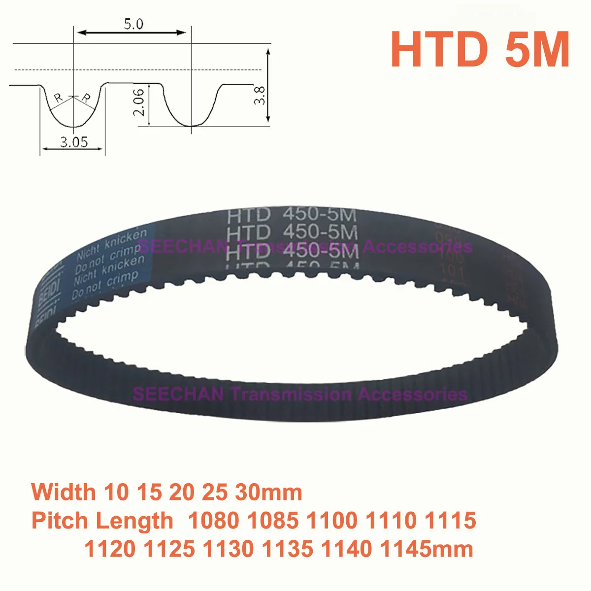 HTD 5M Rubber Synchronous Timing Belt Width 10 15 20 25 30mm Perimeter 1080 1085 1100 1110 1115 1120 1125 1130 1135 1140 1145mm