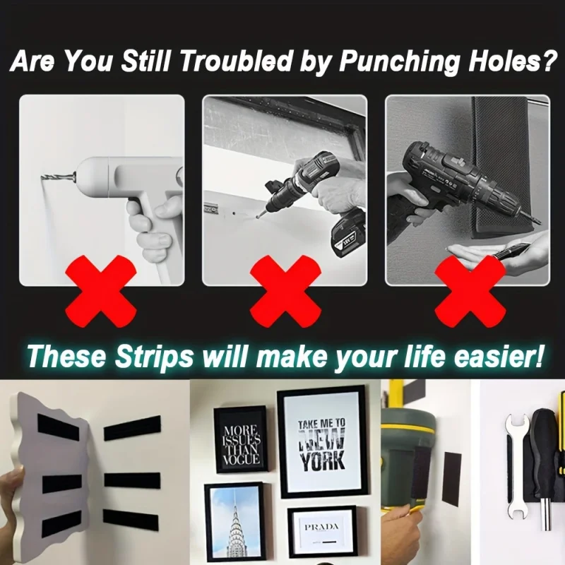 10 Sets (20pcs) Heavy Duty Hook and Loop Tape Strips with Adhesive Backing - No Residue Interlocking Fastener for Home