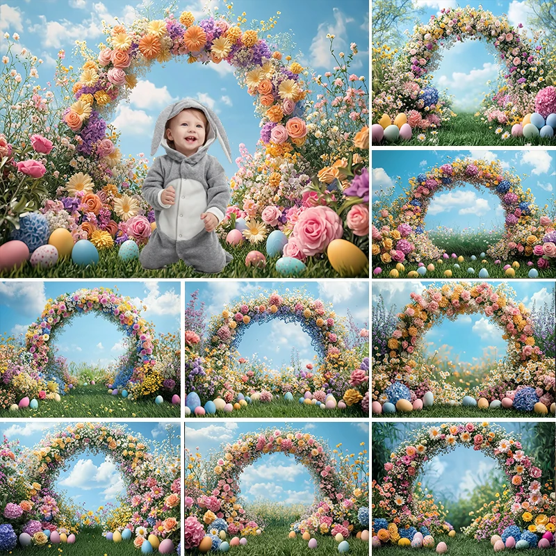 

LS Photography Background Spring Easter Eggs Arch Flowers Garden Child Birthday Party Portrait Decor Backdrop Photo Studio