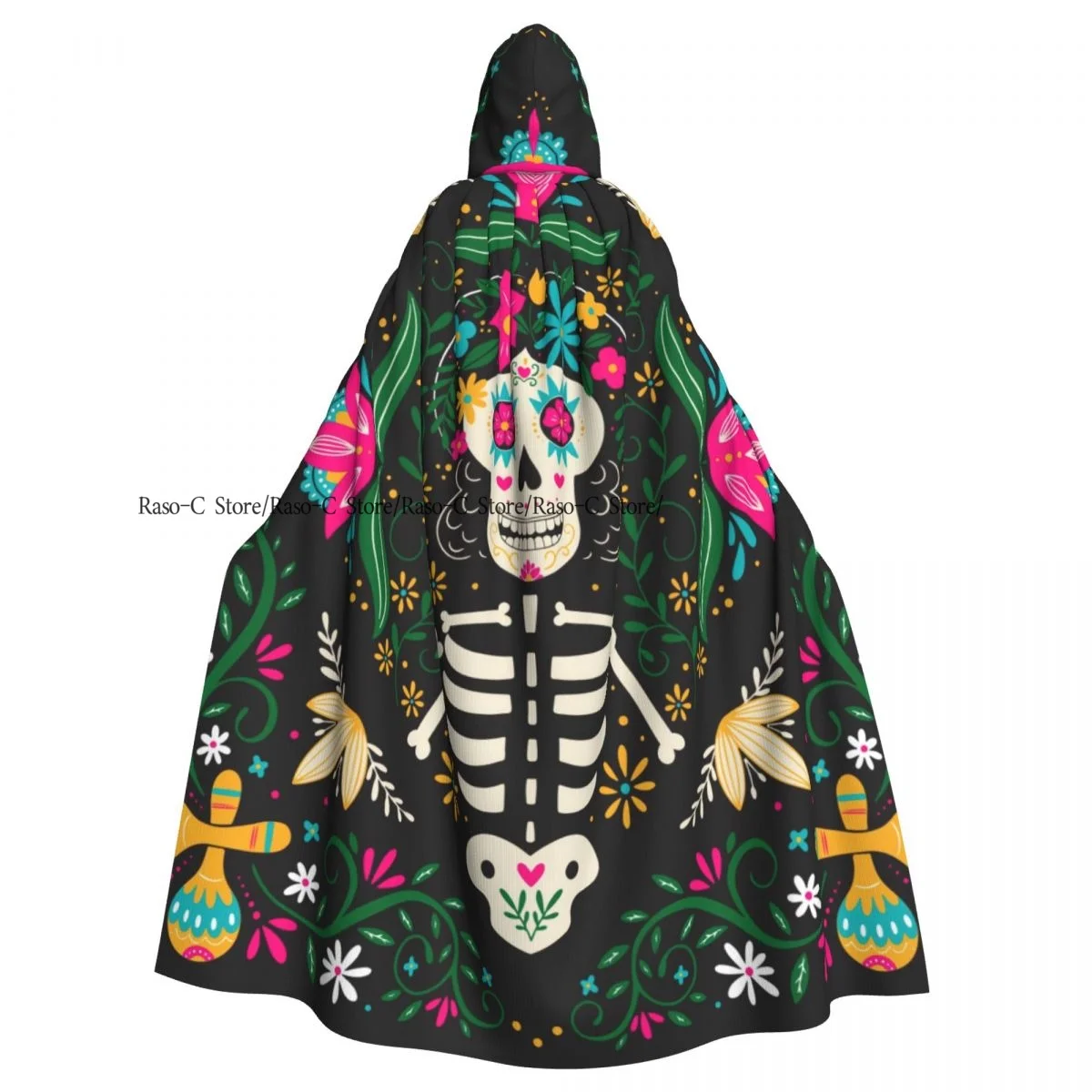 Unisex Witch Party Reversible Hooded Adult Vampires Cape Cloak Dia De Los Muertos Day Of The Dead