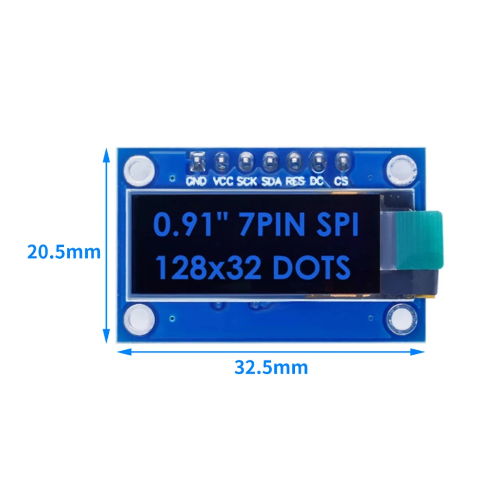 SSD1306 7PIN 0.91inch 128x32 SPI OLED Module 0.91" OLED Display Module White Blue OLED Screen Board For Arduino