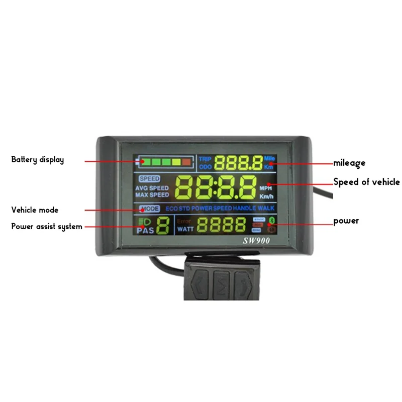 

SW900 Color Screen Smart Diplay Electric Bicycle 6 Cores Waterproof Cable Waterproof Interface Small Size