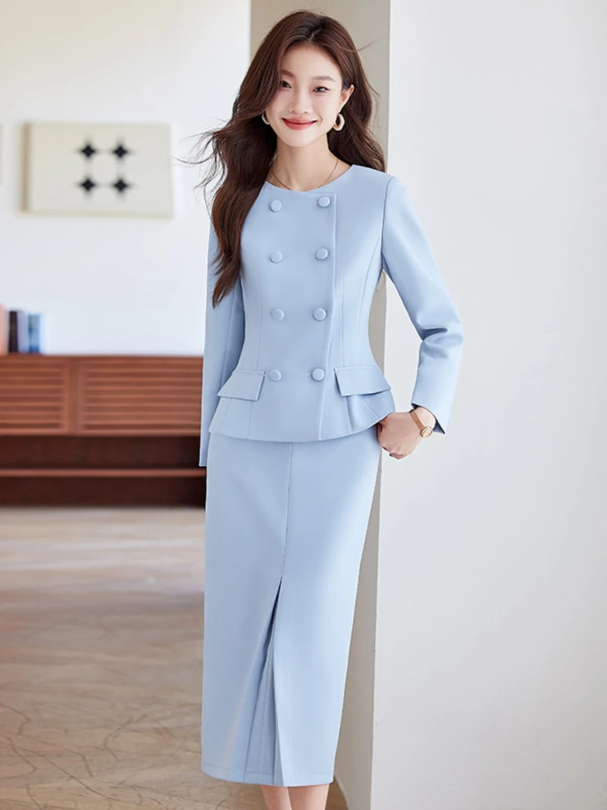 

Ele женский комплект костюма осень-зима для похудения Beau Salon Work orm Long Sve полиэстер костюм с юбкой для учителя