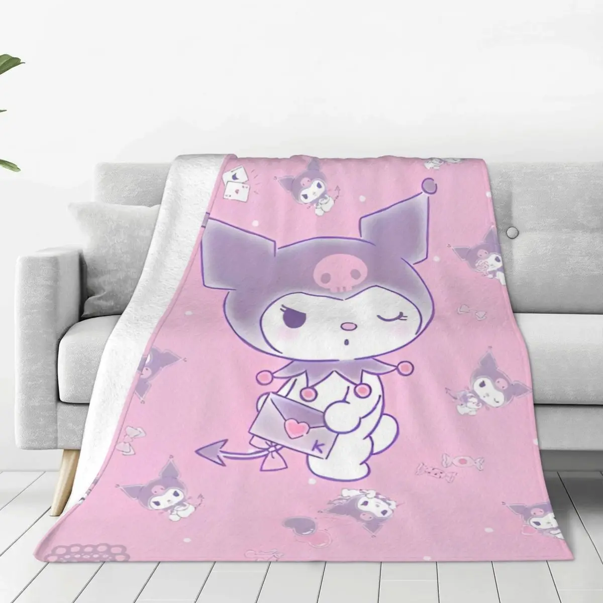 

Мягкое теплое одеяло с героями мультфильмов Sanrio Kuromi, дорожное плюшевое постельное белье, удобный диван, кресло, фланелевое покрывало, чехол для дивана-кровати