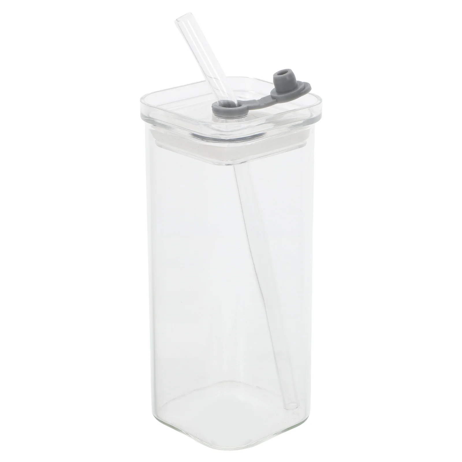 

Square Glass Tumbler Transparent 350ml Straw Lid Leakproof Drinking Cup Suitable for Juice Milk Iced Coffee Portable Home School