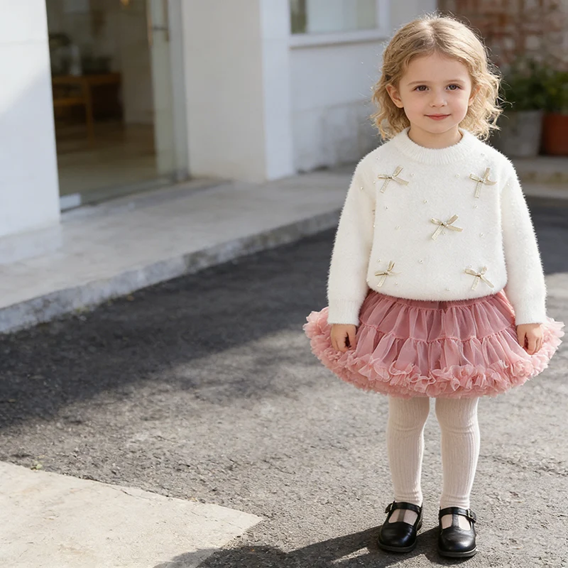 

2026 New Spring 2-6Yrs Baby Girls Clothing Set Children Knitted Clothes Suit Long Sleeved Knitted Pullover Sweater+Short Skirt