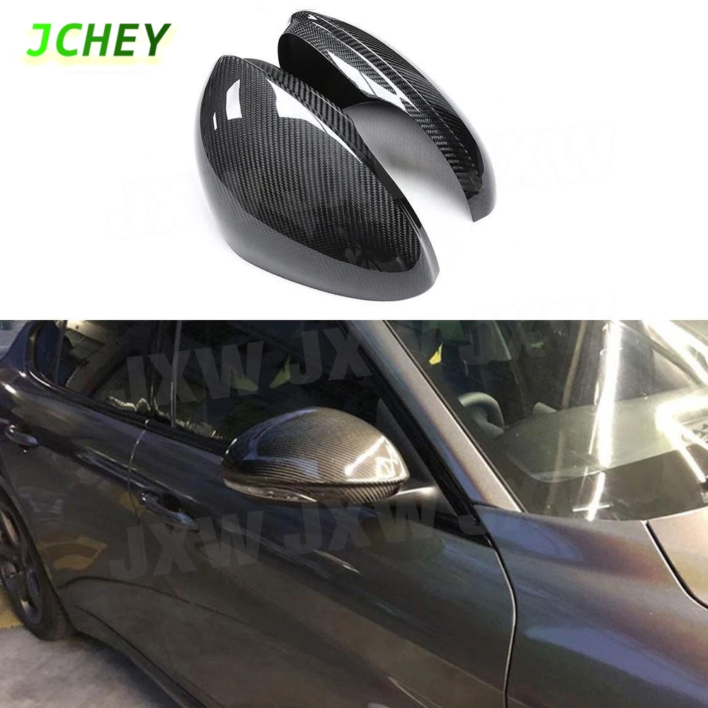 

JCHEY Dry Carbon Fiber Car Rear View Mirror Cover Cap Car Side Mirror Shell Case Protect Sticker For Alfa Romeo Giulia 17-19