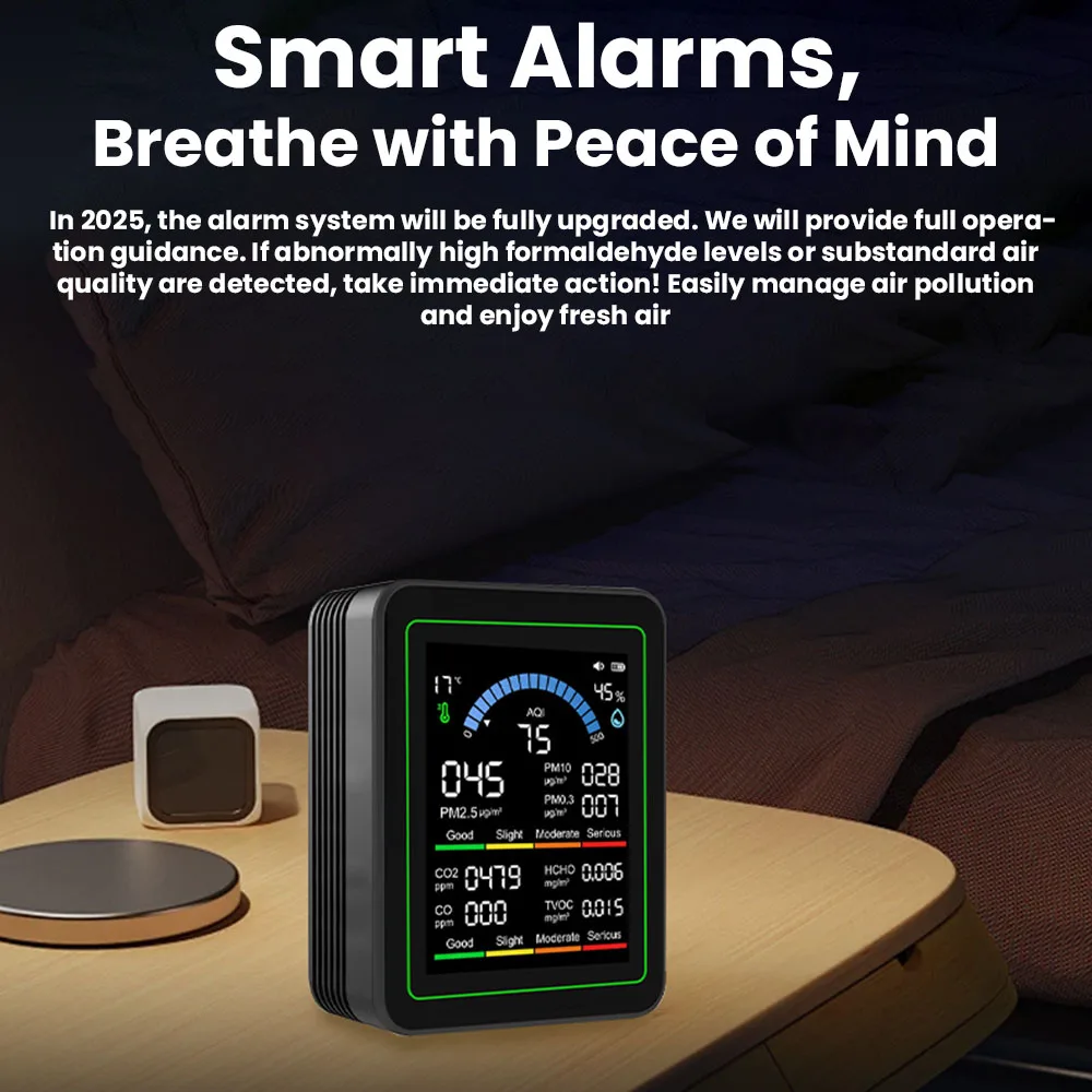 10-in-1 Air Quality Monitor Carbon Dioxide Monitor Formaldehyde Detector Temperature and Humidity Monitor 1PC image 4