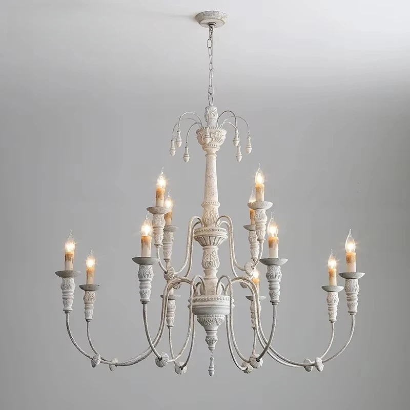 Large Chandelier Vintage White For High Ceiling 15 Lights Foyer Chandeliers Retro For Living Room Church Lobby Hanging Lighting