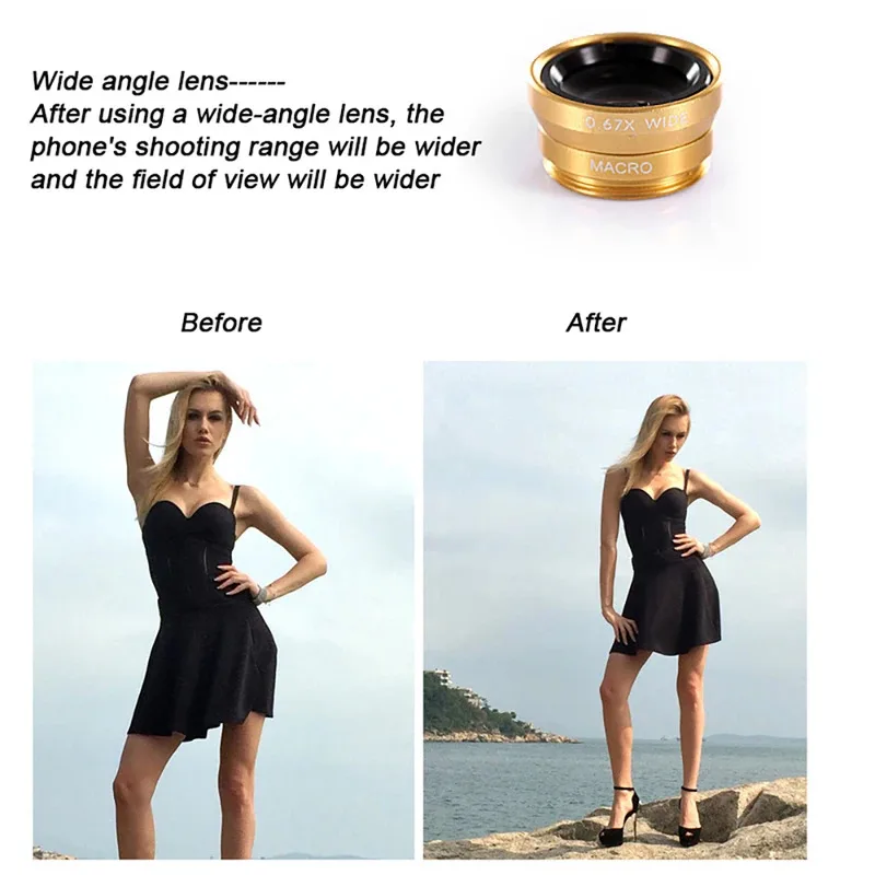 ชุดเลนส์โทรศัพท์ 3 in 1 พร้อมเลนส์มุมกว้าง เลนส์ตาปลา เลนส์มาโคร ติดโทรศัพท์สำหรับ iPhone Samsung Huawei Xiaomi Moto Google
