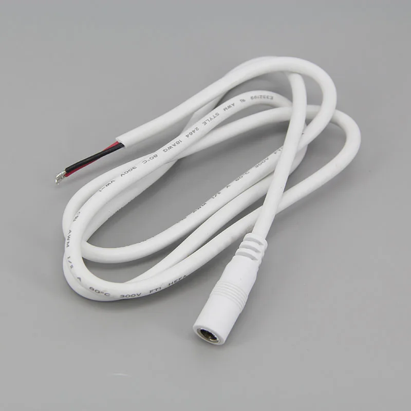 DC Female Power Supply extension Cable 5.5x2.1mm Connector Copper Wire For CCTV Camera white 100cm 18awg 7A Current J17