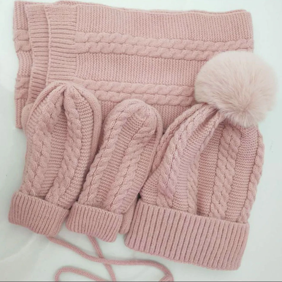 Baby Girls Boys Fashion Autumn Winter Warm Accessories Toddler Kids Knitted Hat Gloves Scarf Multi-piece Set Children Dinosaur