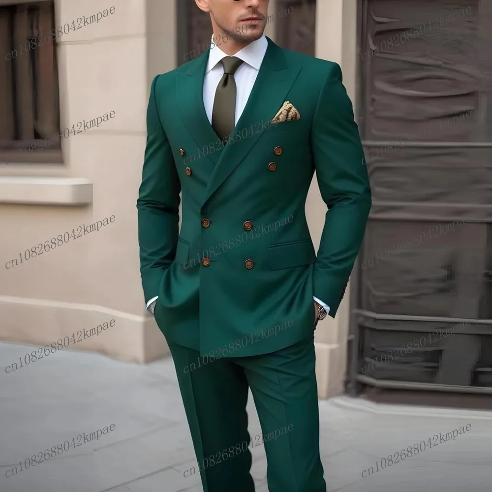 Fashion Formal Occasion Green Men Business Suit Groom Groomsman Wedding Party Prom Male Tuxedos 2 Piece Set Blazer Pants