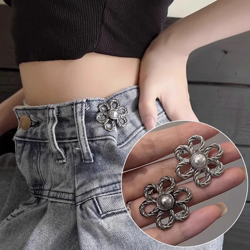 Jeans Waist Adjustment Buttons Beautiful Hollow Metal Flower Button Woman‘s Trouser Waist Wide-to-narrow Buttons