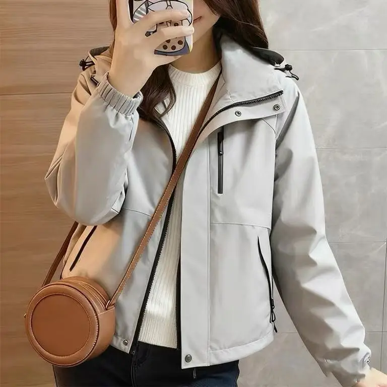 Fashionable Short Casual Hooded Jacket 2026 Spring Autumn New Arrival Polyester Fiber Women's Compact Lightweight Coat