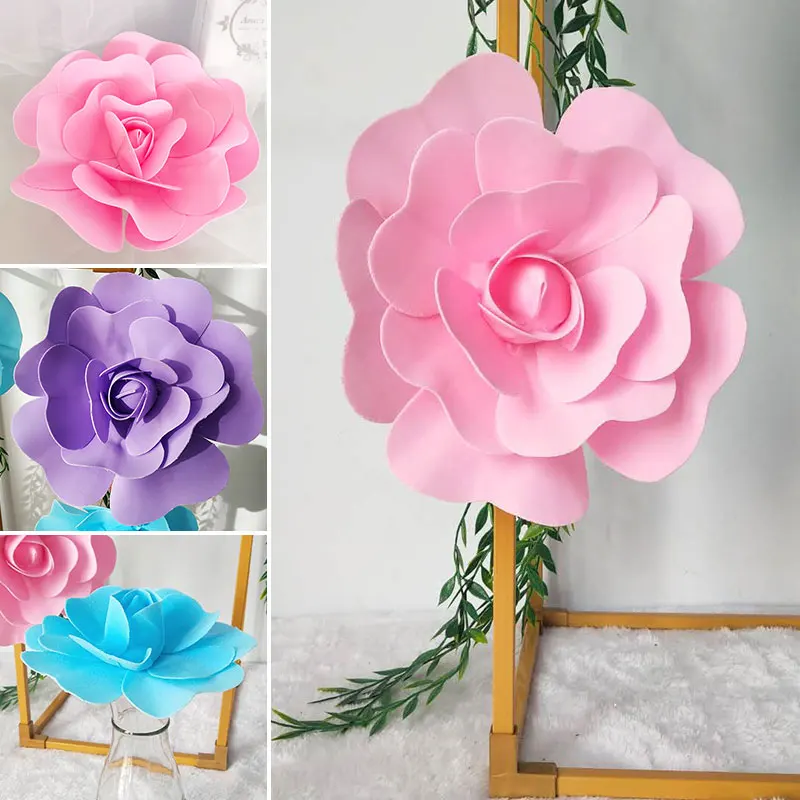 1PC Large Rose PE Foam Flowers Flat Bottom Giant Flowers Wall Wedding Background DIY Party Faux Flower Decor Fake Flore Heads