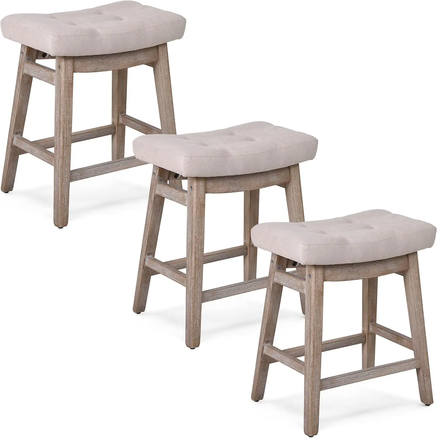 

Bar Stools Counter Height Set Of 3 Solid Wood Legs Soft Cushion 24 H Seat For 34""-40"" Counter Island Upholstered Stools For