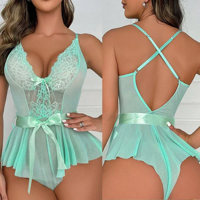 

Sexy Lingerie Hot Hot for Women Transparent Porno Teddy Costumes Babydoll Lace Dress Plus Size Underwear Open Bra Sleepwear