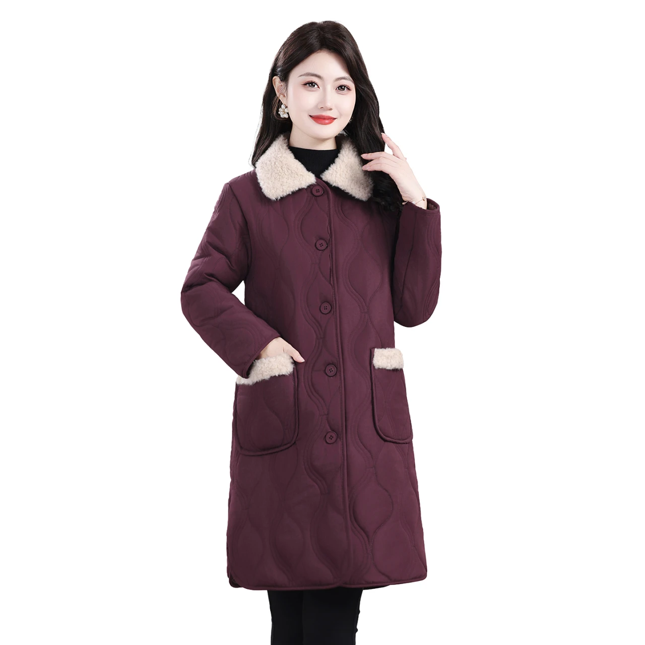 

Winter Clothes Long Fleece Lined Cotton Jacket Warm Winter Coat for Mom Middle Aged And Elderly Trendy Anti Aging