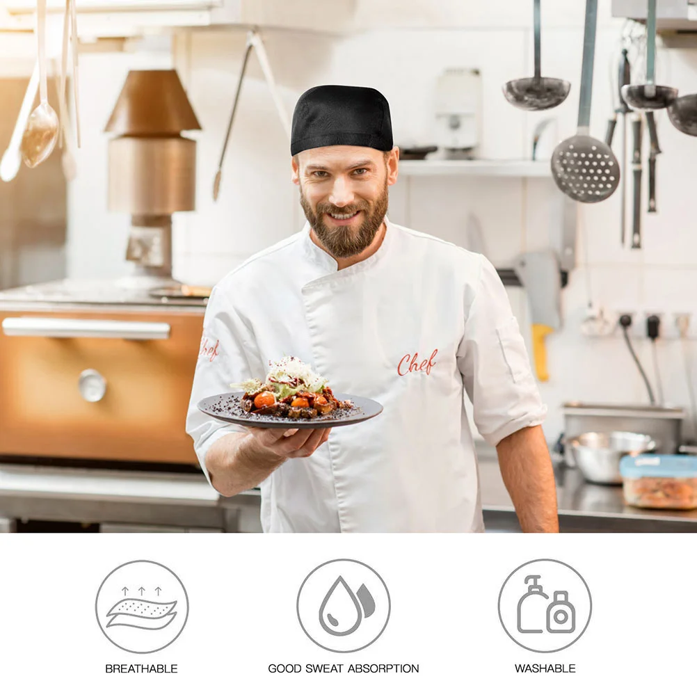 3 pçs chapéus de trabalho chef cozinhar churrasco uniforme cachecol catering boné turbante masculino e feminino