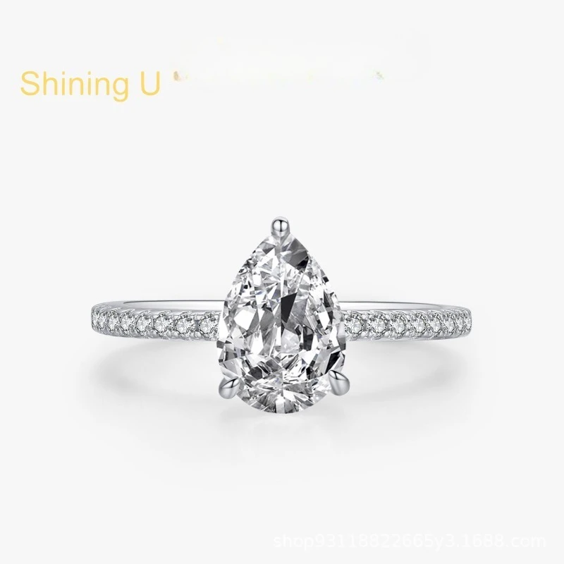 

Shining U 925 Sterling Silver 10.5*7mm Pear Cut High Carbon Daimond Ring for Women Fine Jewelry Engagement