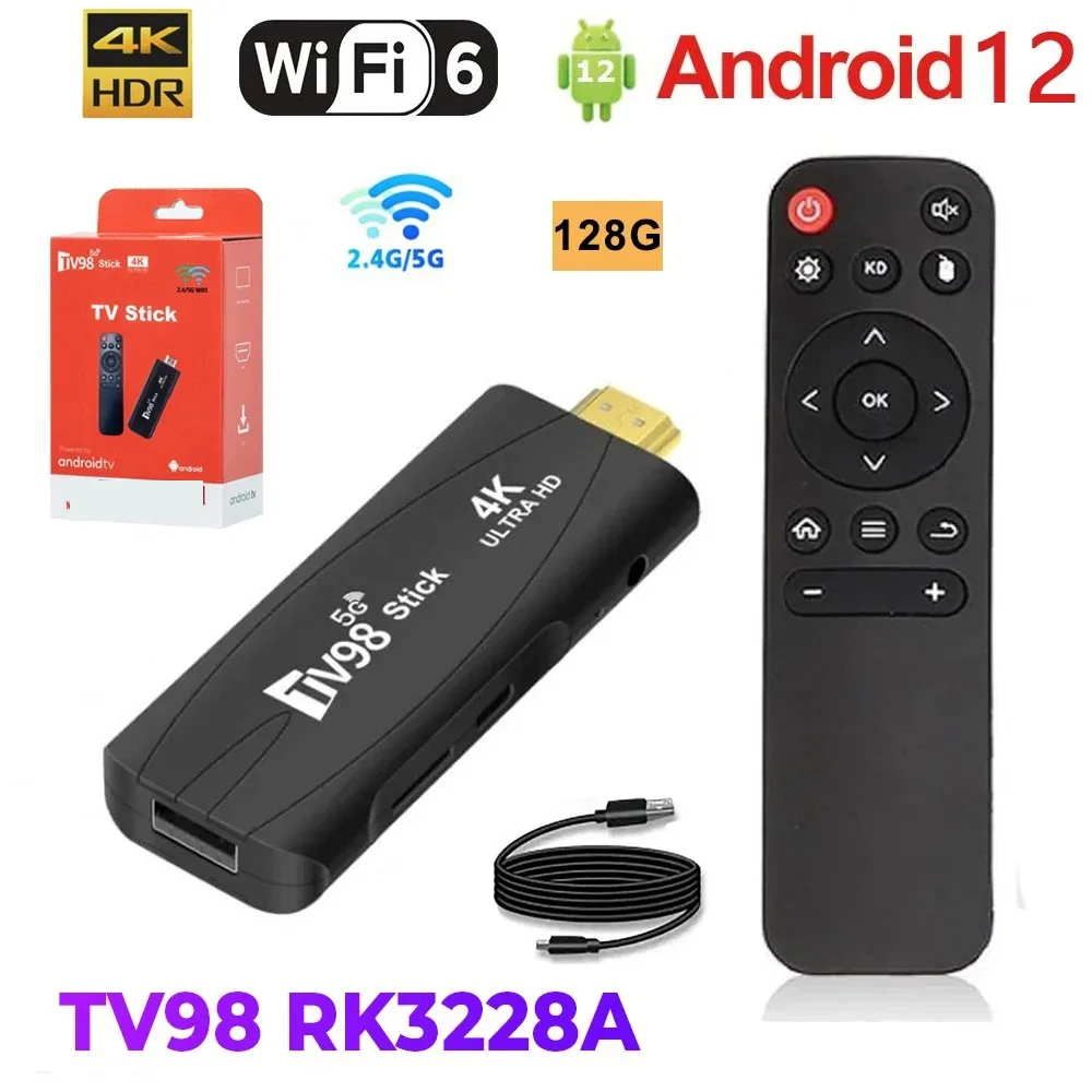 กล่อง Android12.1สมาร์ททีวี4K RK3228A TV98 2.4G 5G WiFi กล่องทีวีความถี่คู่แบบพกพากล่องสมาร์ททีวีสำหรับ YouTube Netflix