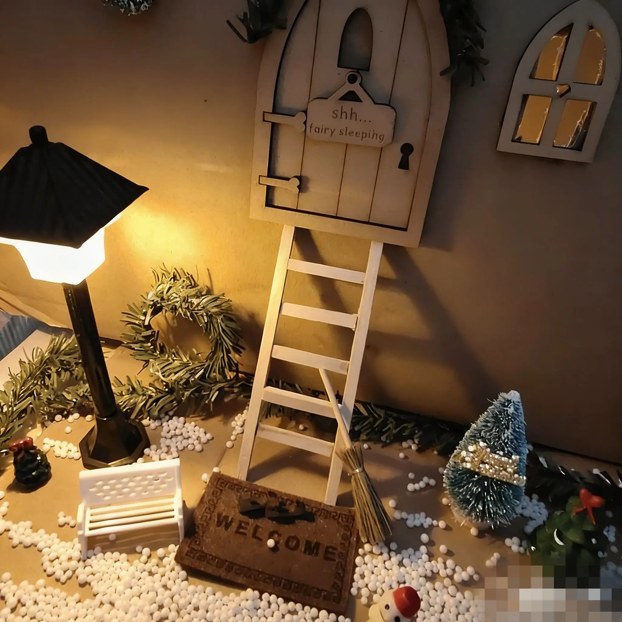 DELLHOUSE Poppenhuisaccessoires Kersttafereel DIY Sneeuwpop Ornament Miniatuur Deuropening Decor Vakantiesfeer Model